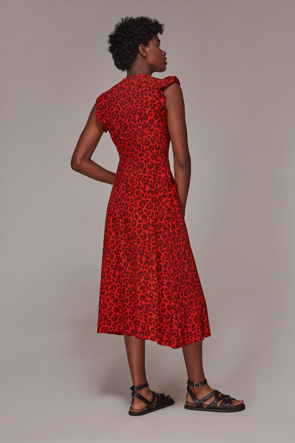 Animal Frill Sleeve Midi Dress