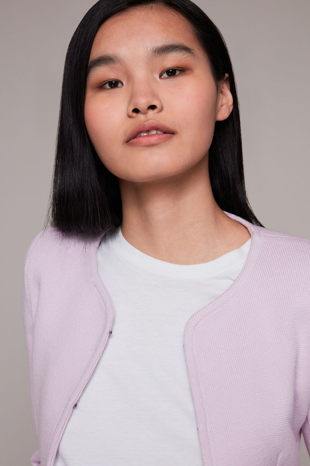 Lilac Jersey Collarless Jacket