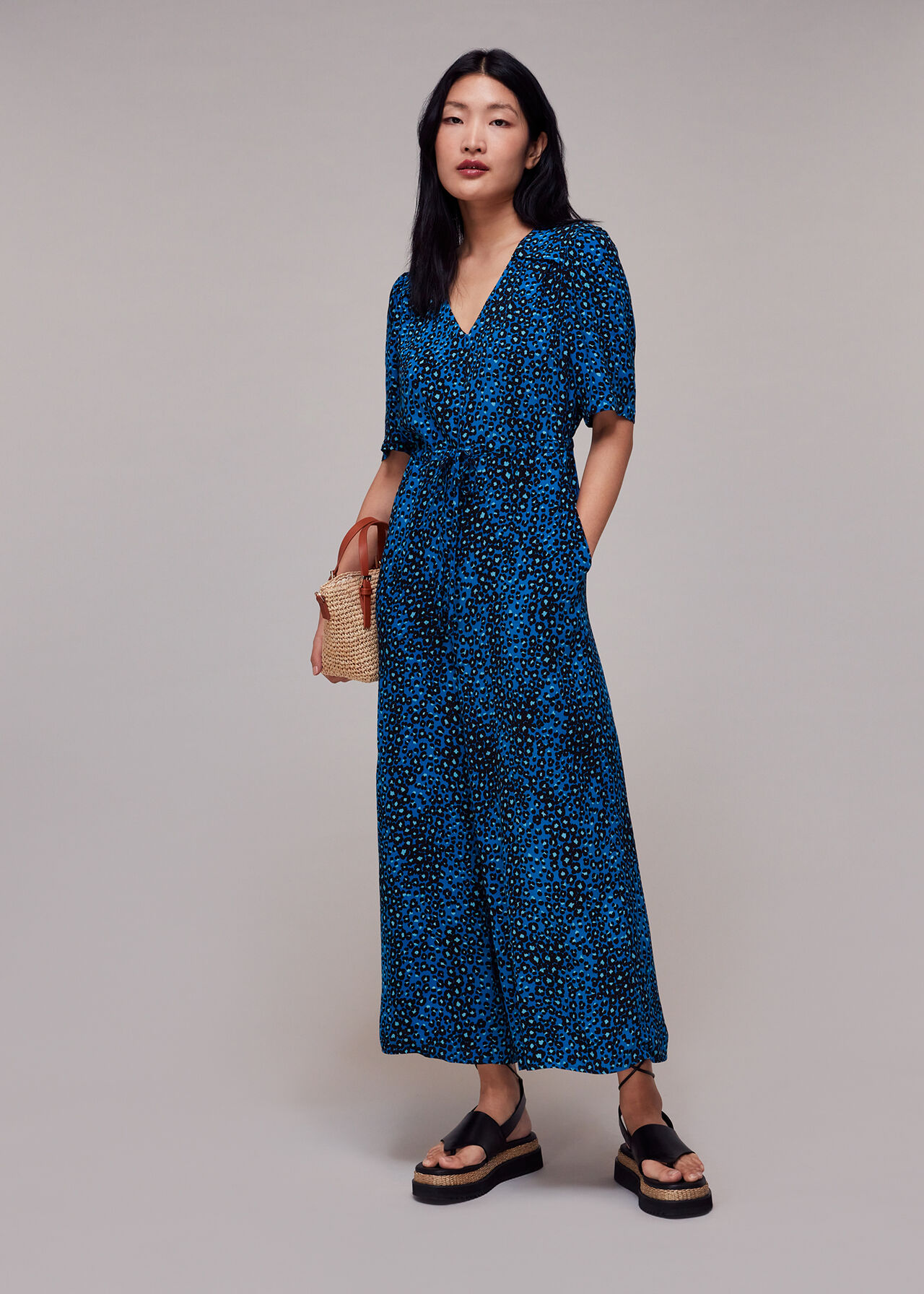 Blue Leopard Print Zip Front Jumpsuit Whistles UK Whistles UK