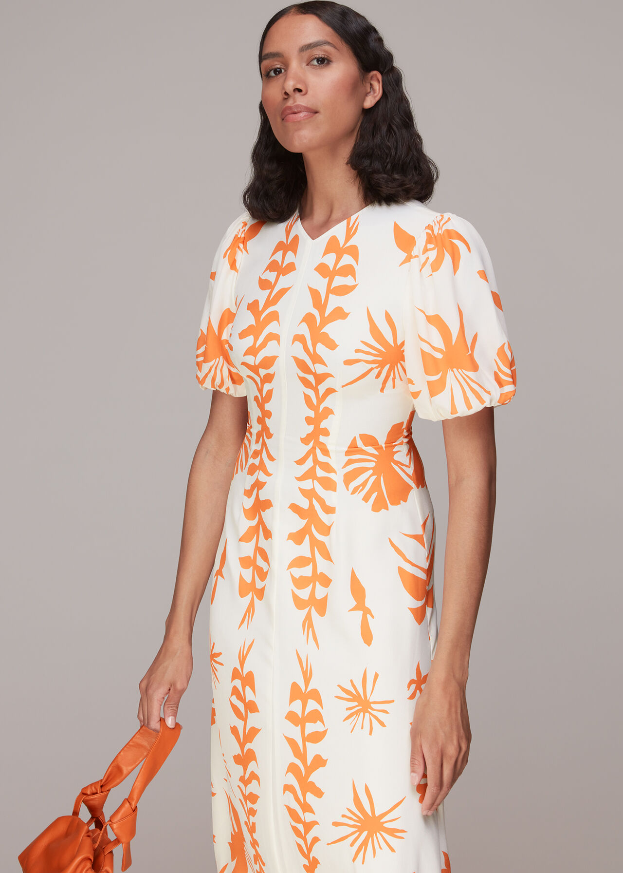 Cora Big Leaf Print Silk Dress