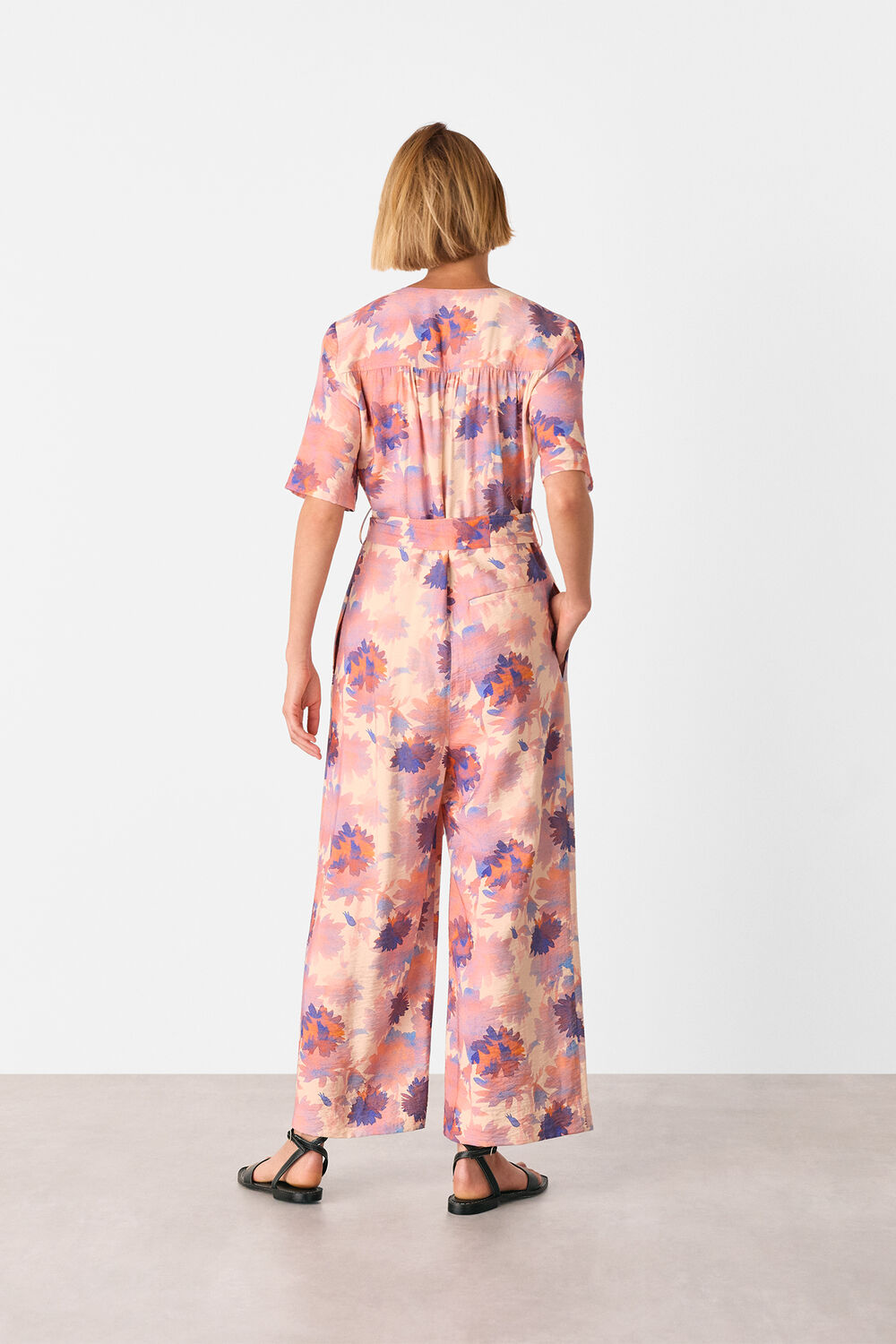 Pink Floral Button Front Jumpsuit