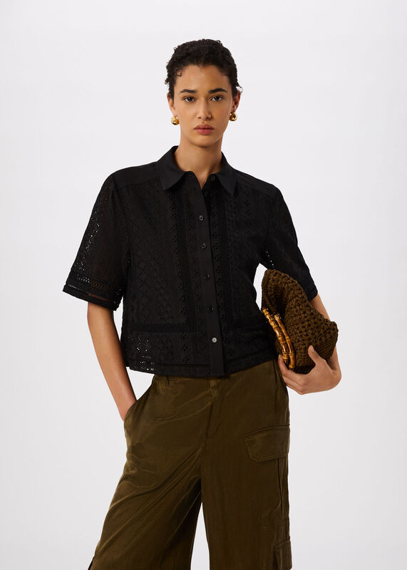 Black Broderie Cotton Shirt