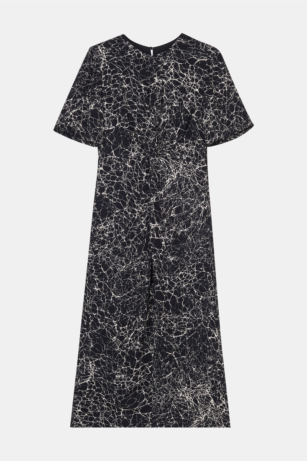 Navy Crackle Print Twist Midi Dress