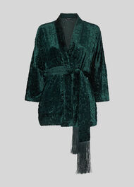 Evony Velvet Kimono Jacket Green