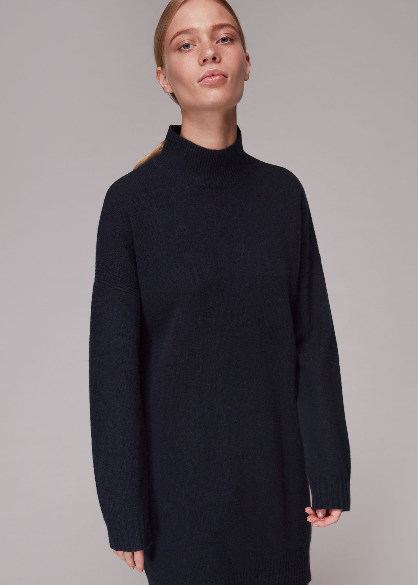 Navy Funnel Neck Knit Dress WHISTLES