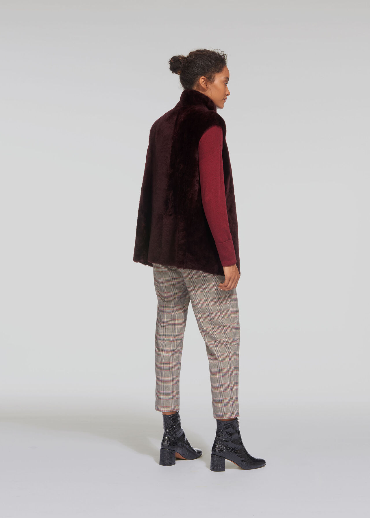 Meri Longline Sheepskin Gilet, Burgundy WHISTLES Whistles UK