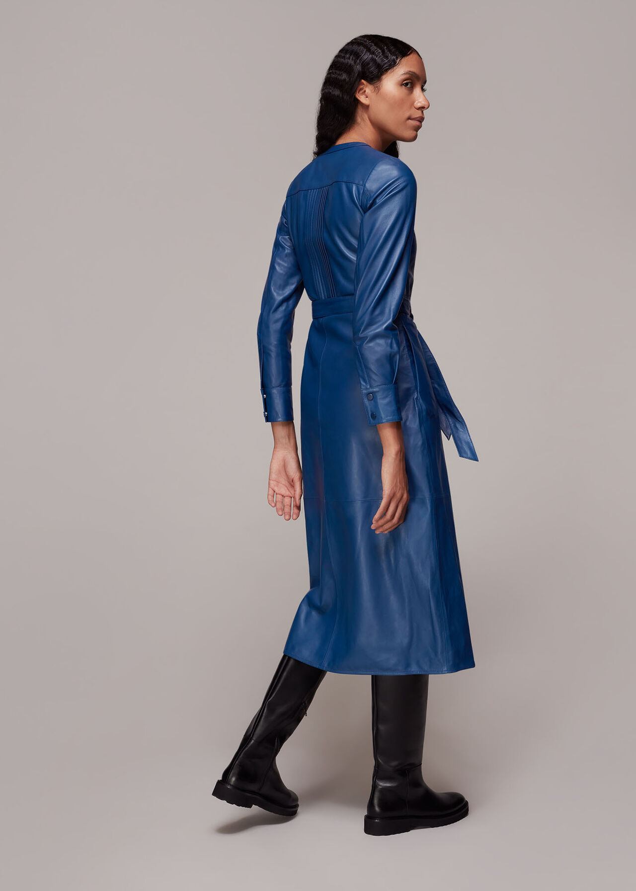 Pintuck Leather Midi Dress