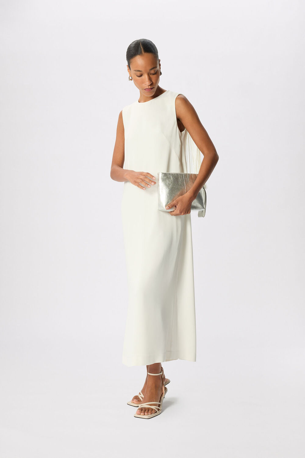 Ivory Fringe Back Midi Dress