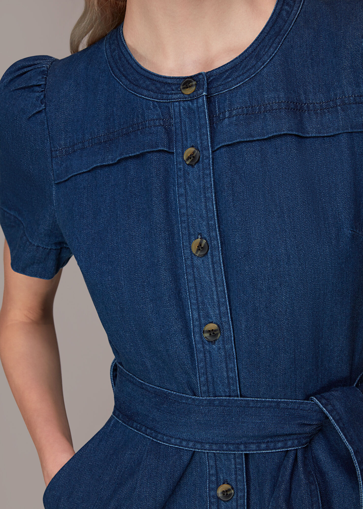 Blue Denim Short Sleeve Button Front Jumpsuit | Whistles UK