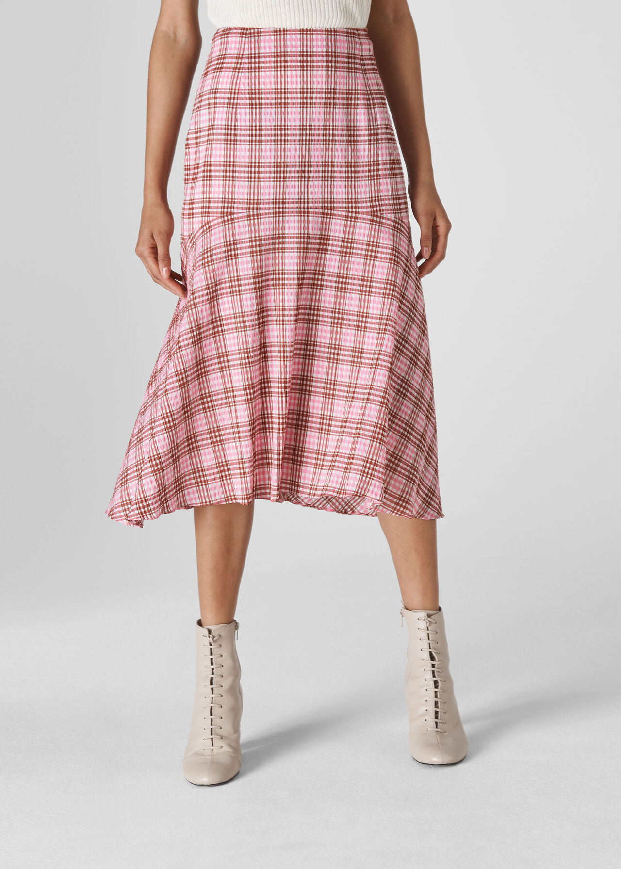 Check Seersucker Skirt Pink/Multi