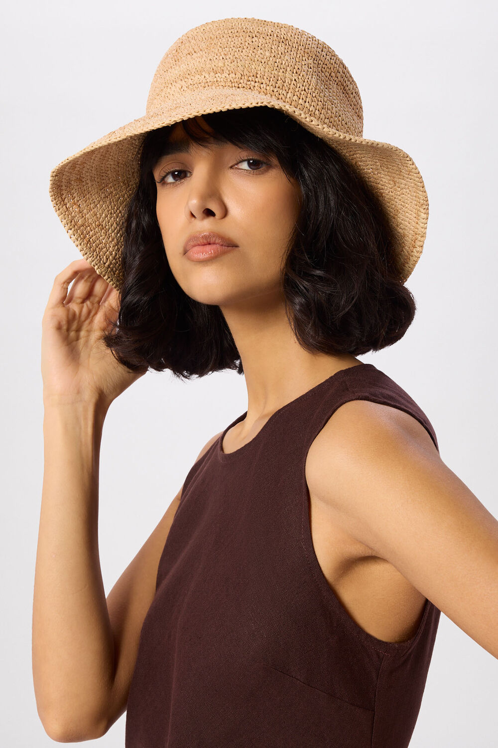 Neutral Structured Straw Bucket Hat