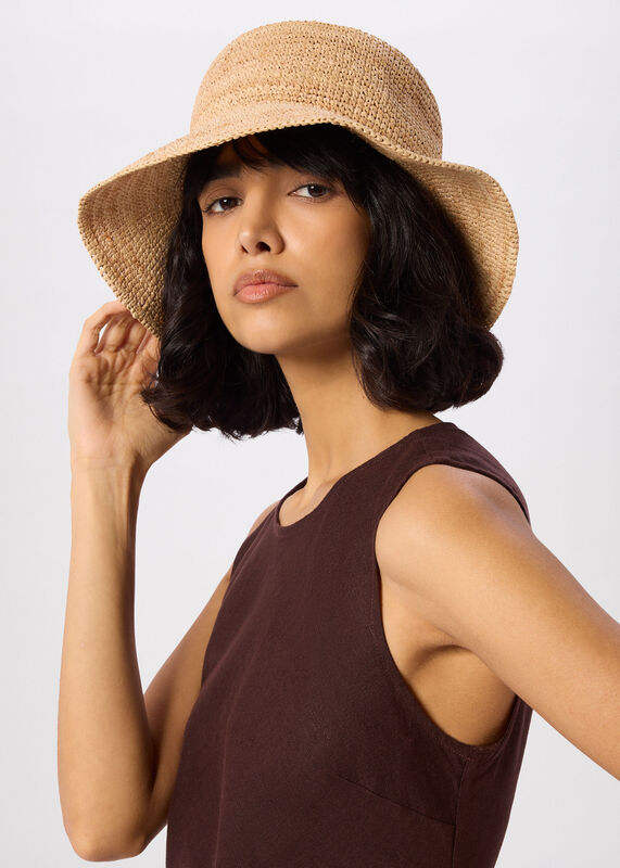 Neutral Structured Straw Bucket Hat