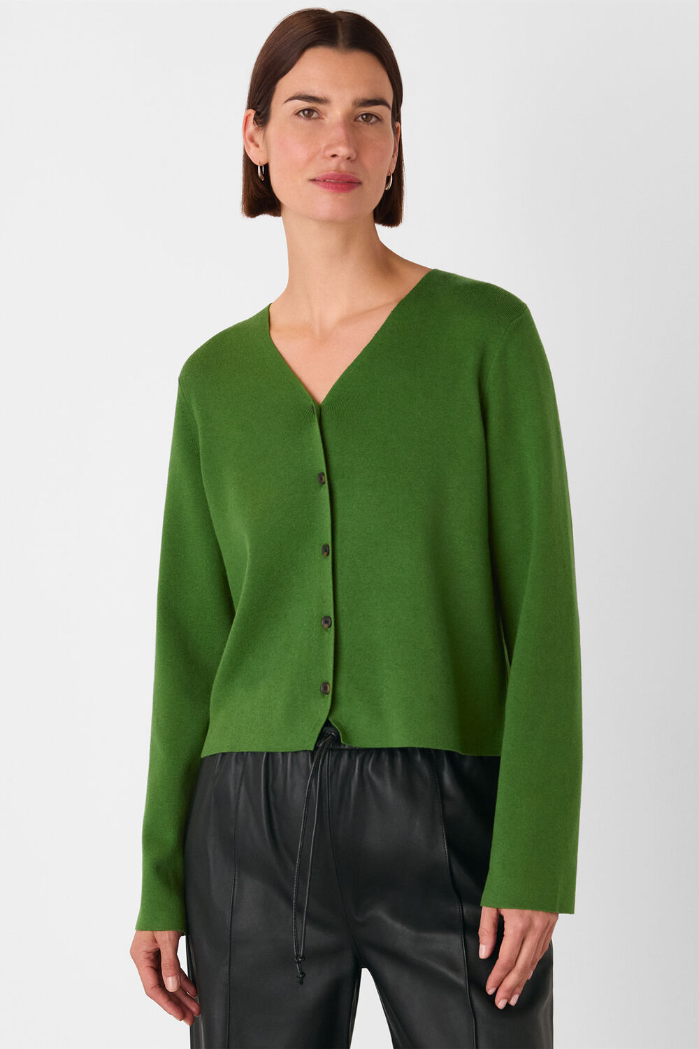 Green V Neck Button Front Cardigan