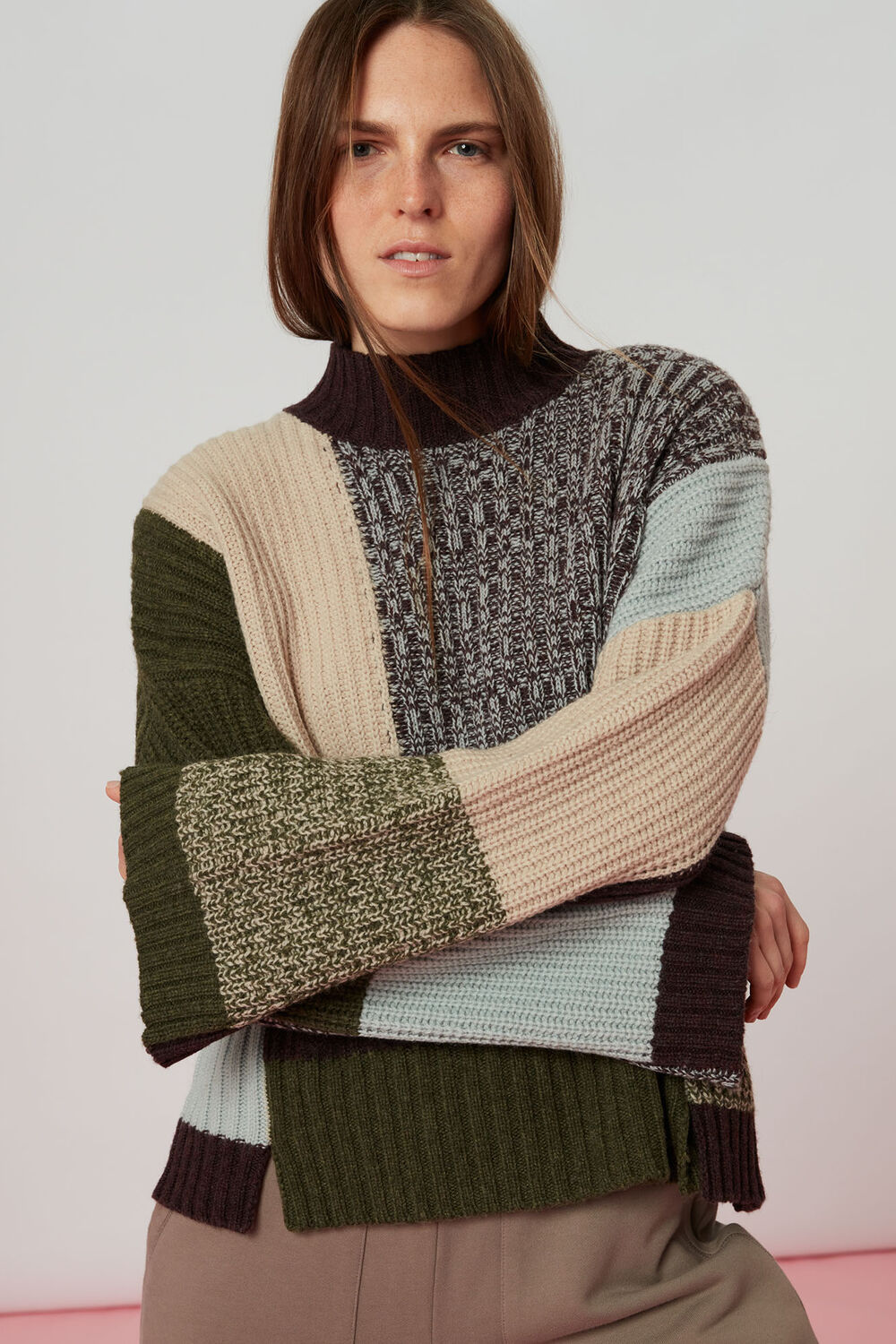 Patchwork Funnel Neck Jumper