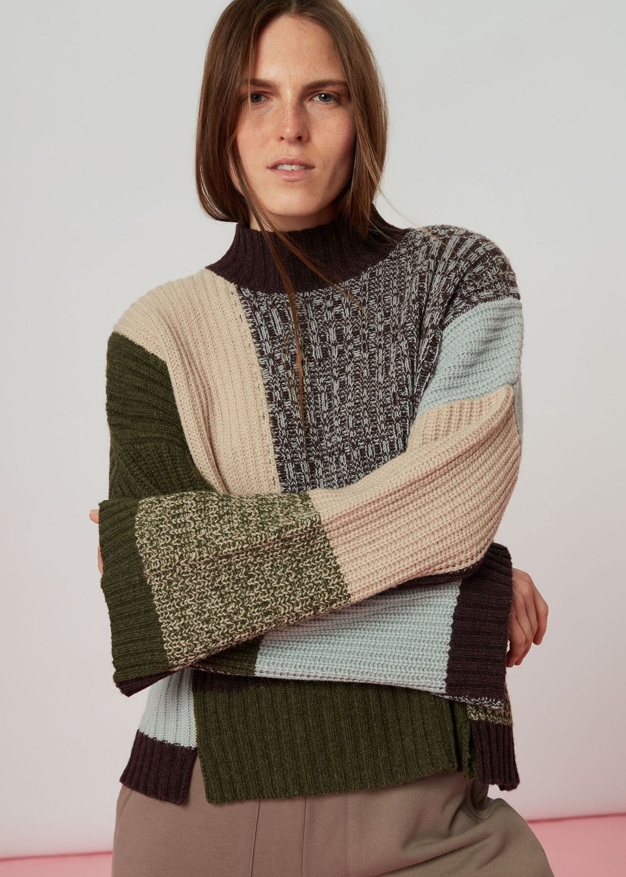 Patchwork Funnel Neck Jumper