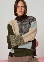 Patchwork Funnel Neck Jumper