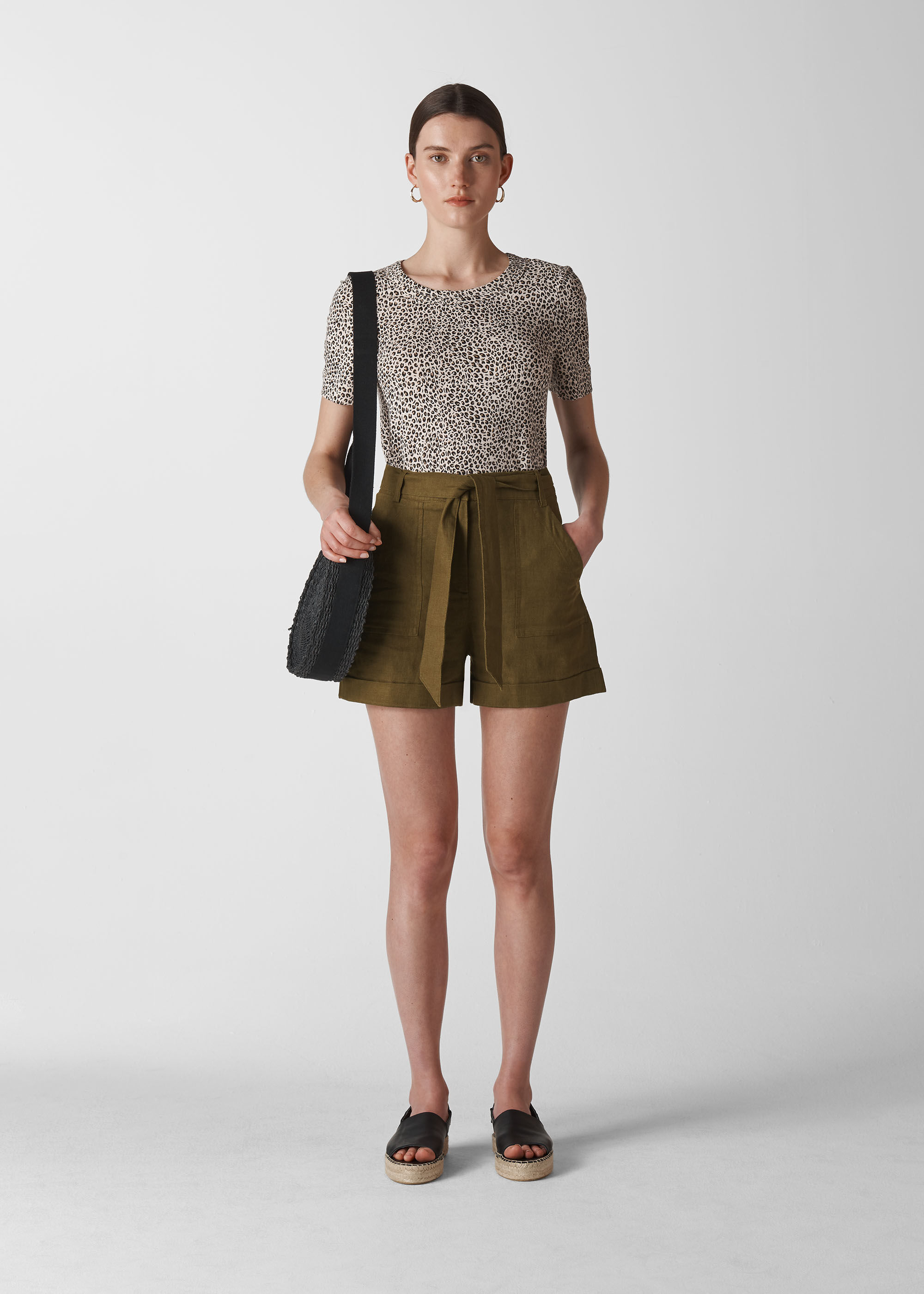 Olive sales linen shorts