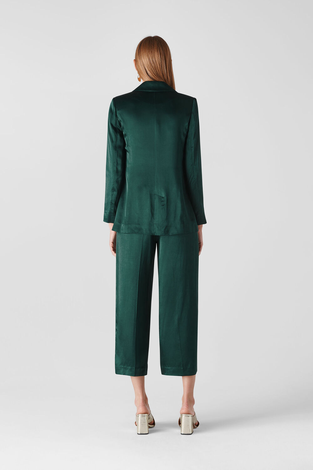 Satin Single Breasted Blazer Dark Green