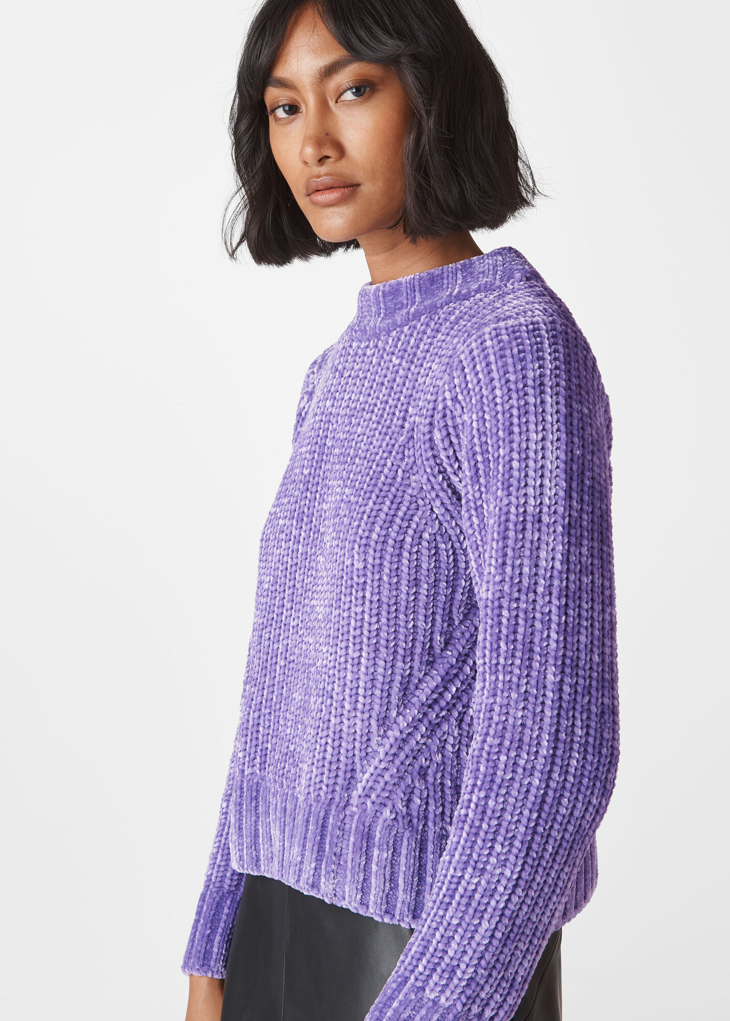Lilac Cropped Chenille Sweater WHISTLES
