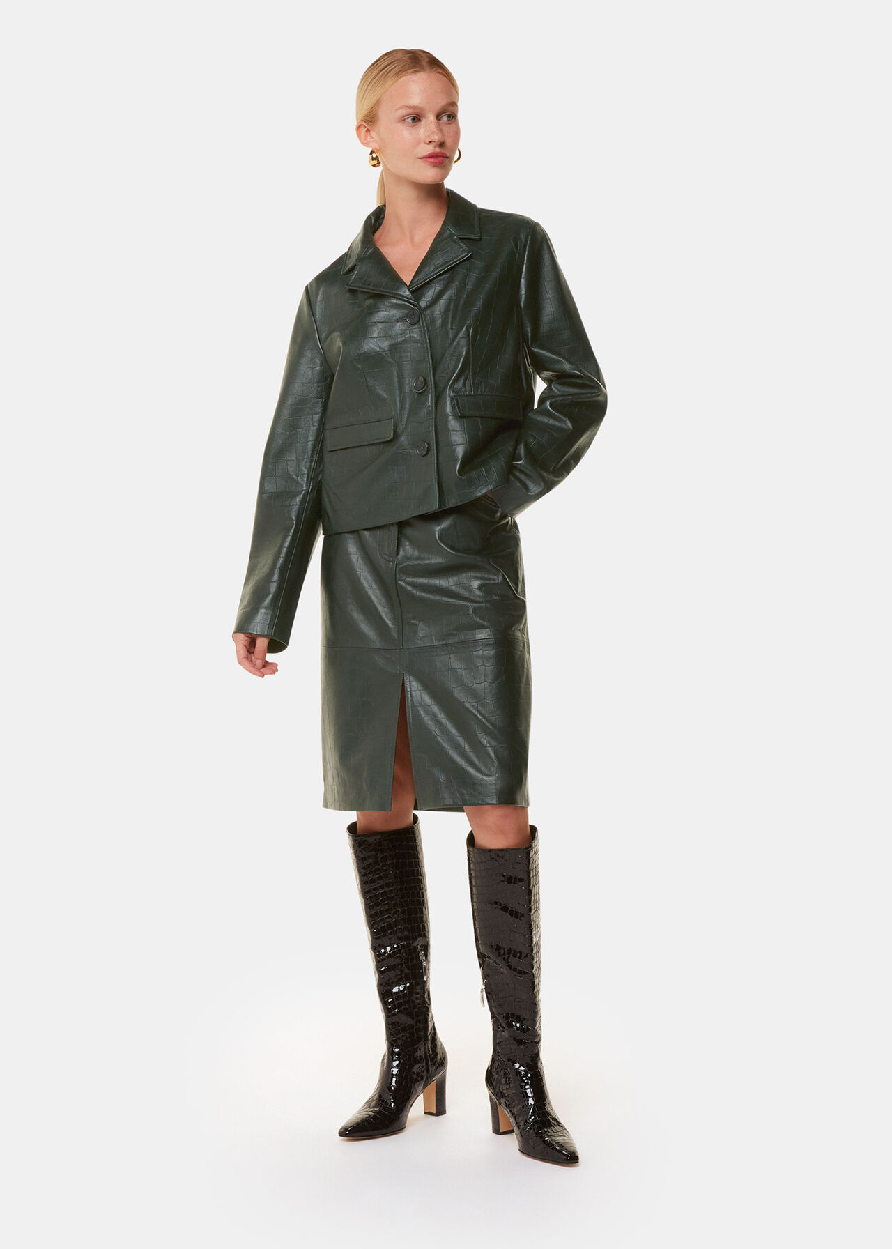 Delia Croc Leather Skirt