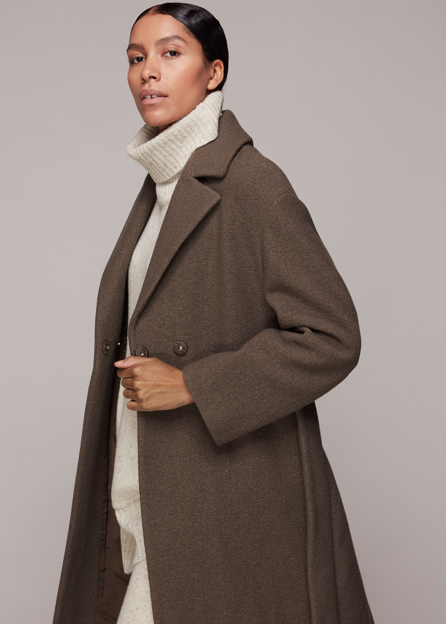 Neutral Tie Waist Wool Coat | WHISTLES