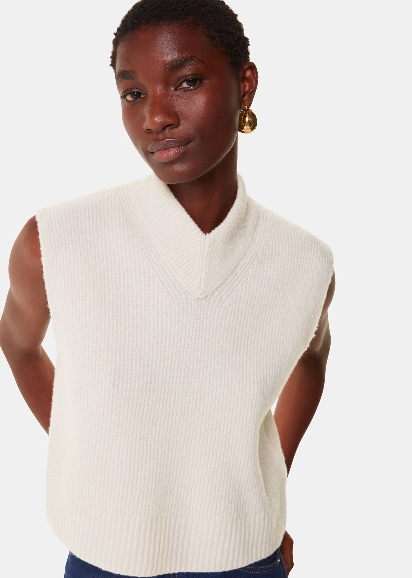 Ivory High V Neck Sweater Vest
