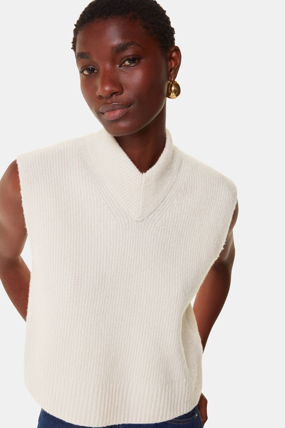 High V Neck Wool Mix Tank