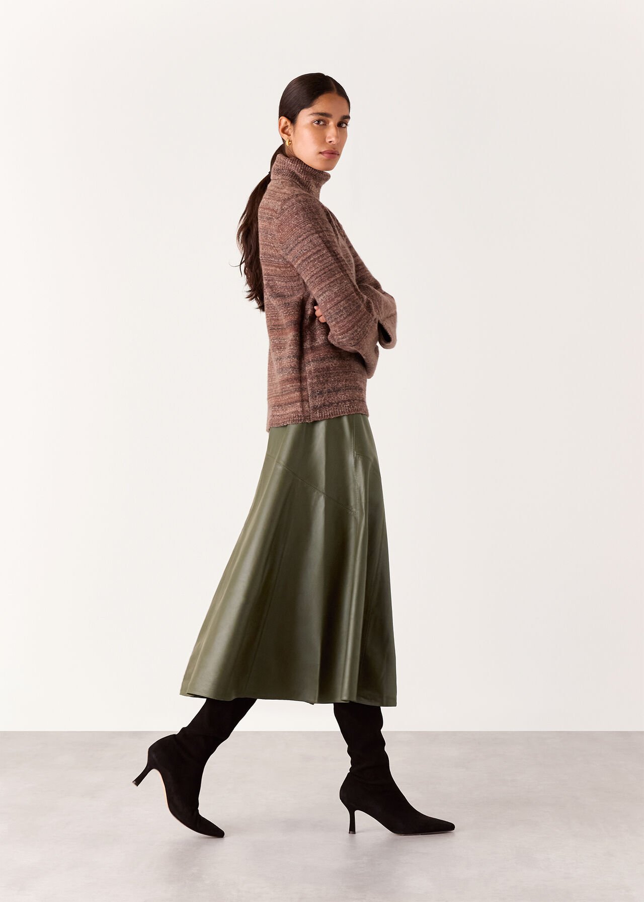 Zig Zag Panel Leather Skirt