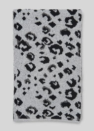 Leopard Intarsia Knit Scarf Grey Marl