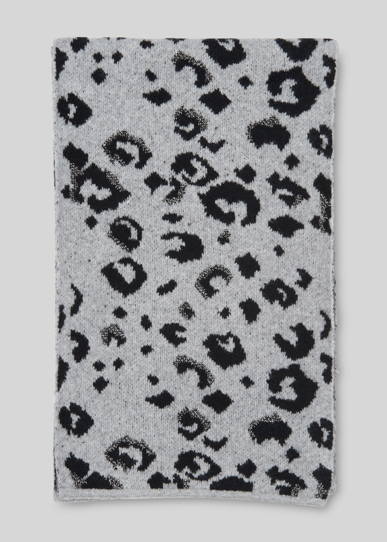 Leopard Intarsia Knit Scarf Grey Marl