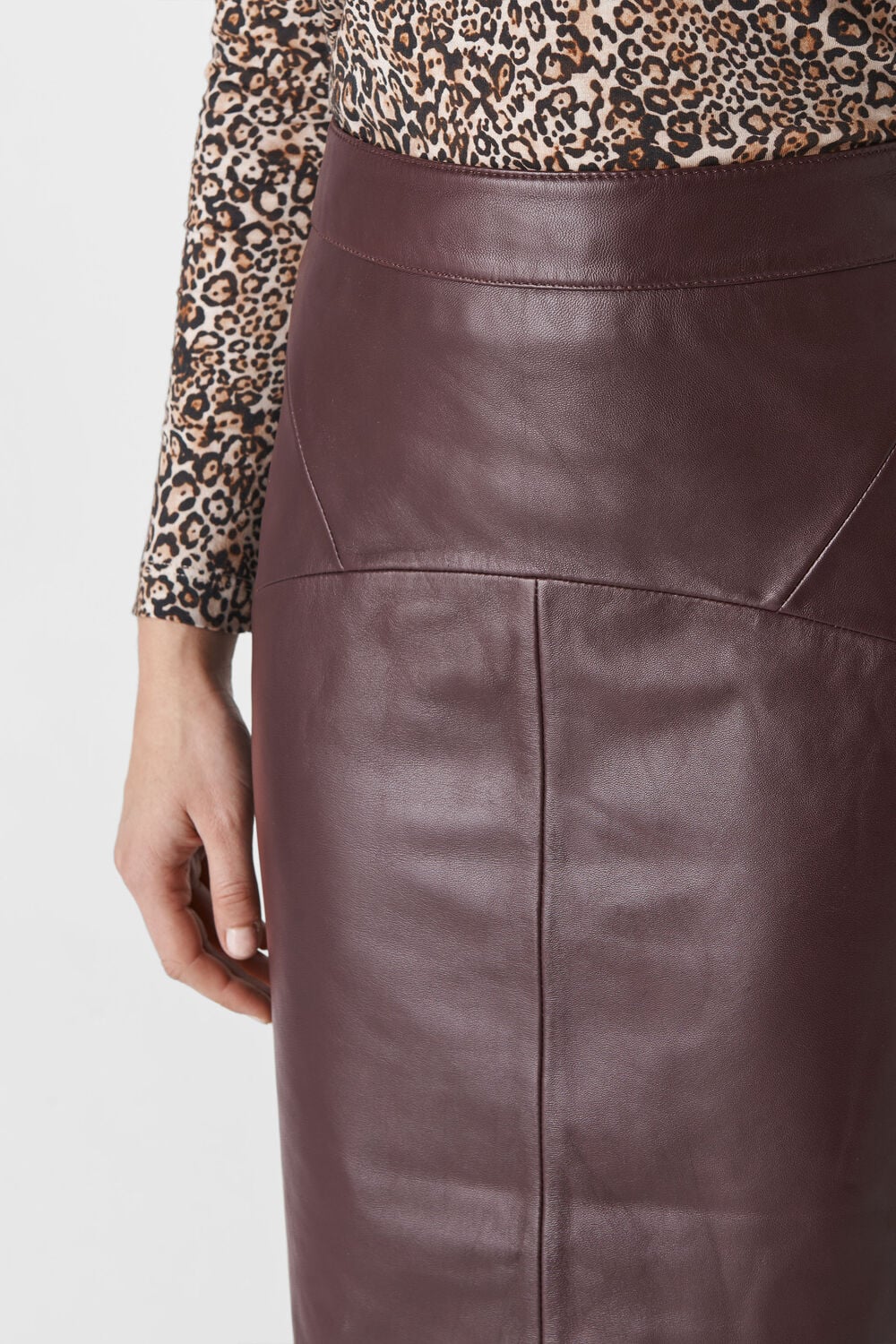 Kel Leather Pencil Skirt Burgundy