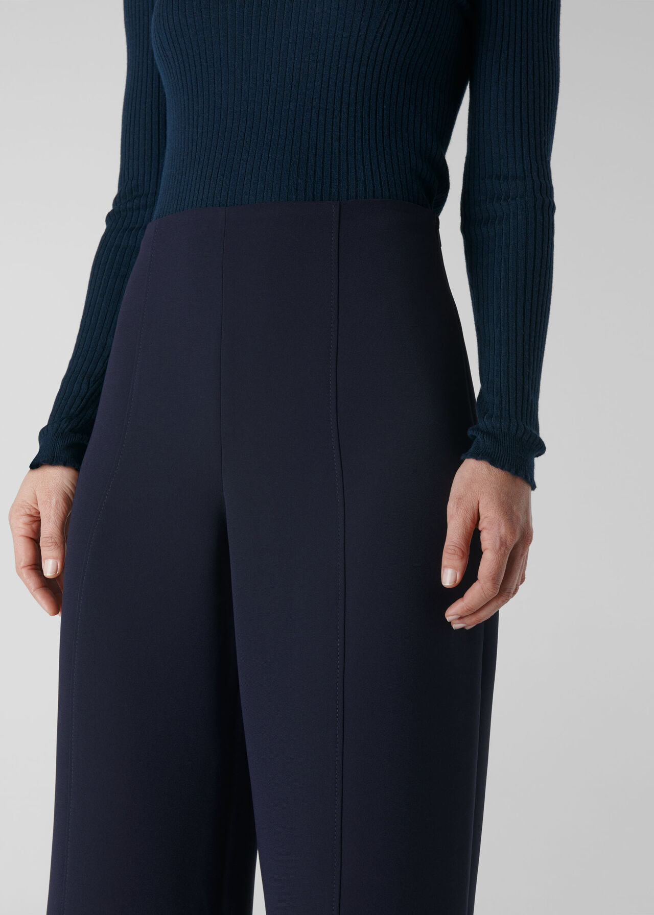 Flat Front Crop Trouser Navy