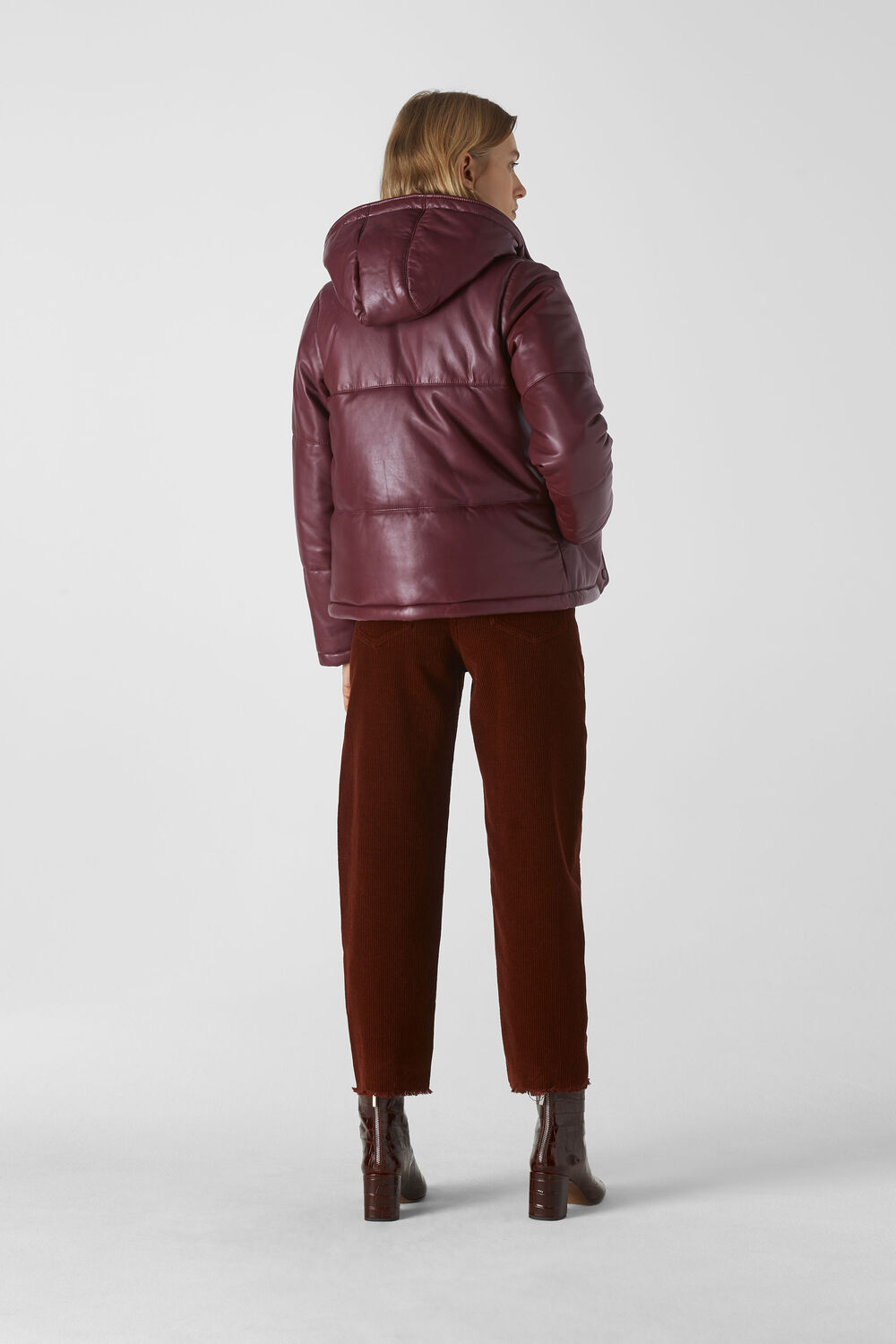 Leather Puffer Jacket Burgundy