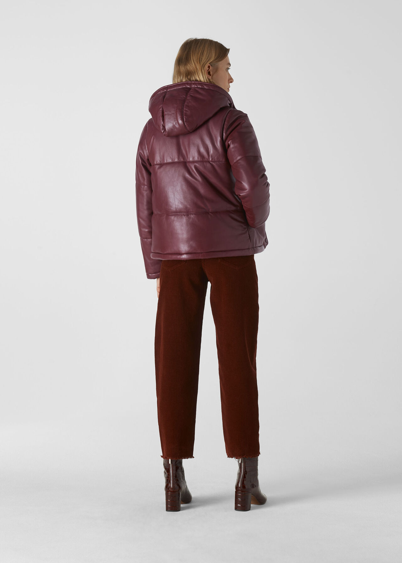 Burgundy Leather Puffer Jacket | WHISTLES