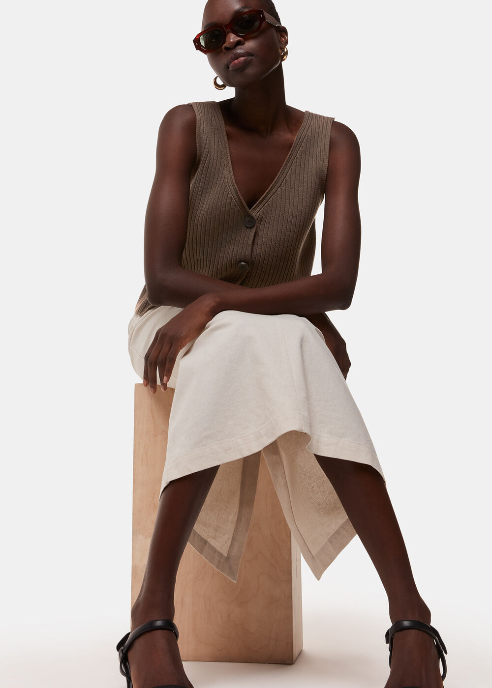 Button Front V Neck Tank