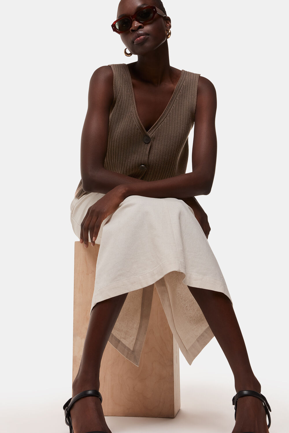 Button Front V Neck Tank