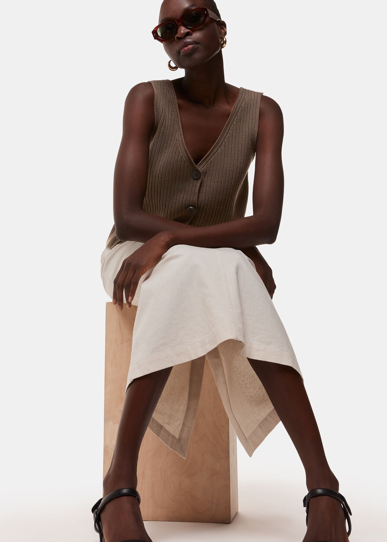 Button Front V Neck Tank
