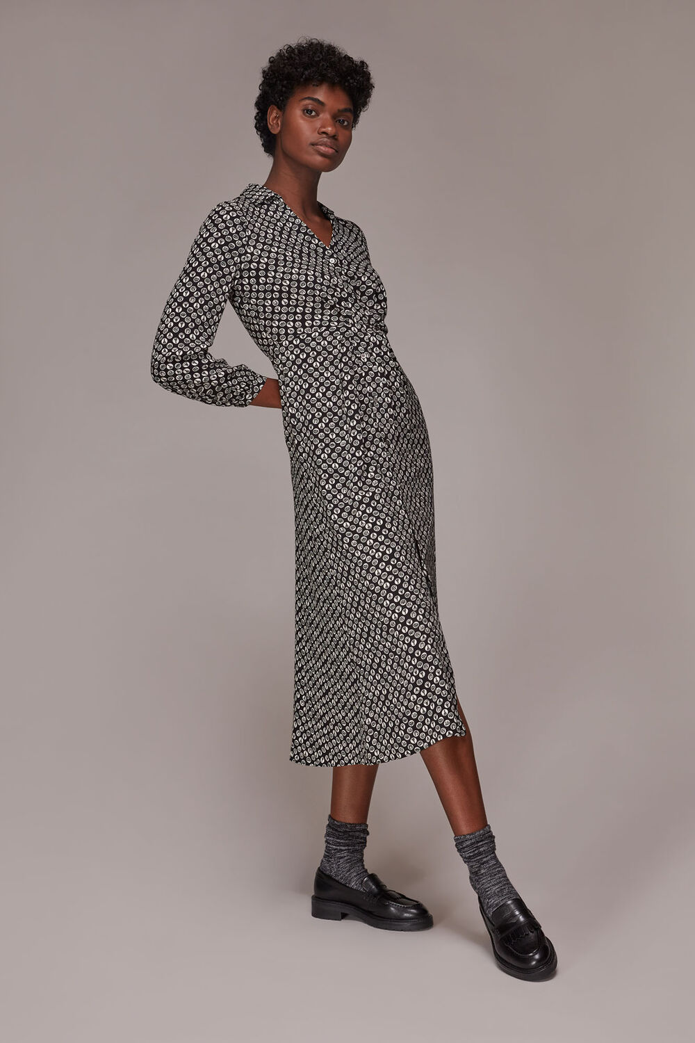 Black Landmark Print Midi Dress