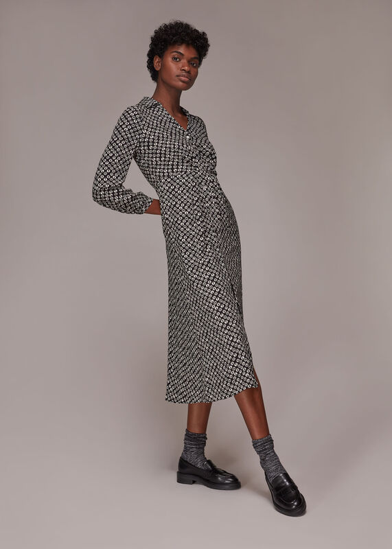 Black Landmark Print Midi Dress