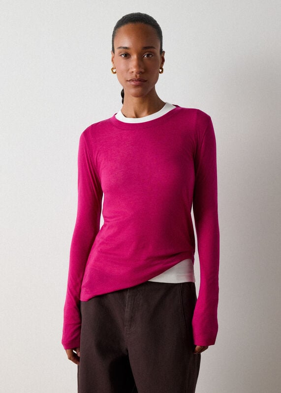 Pink Wool Mix Jersey Crew Neck