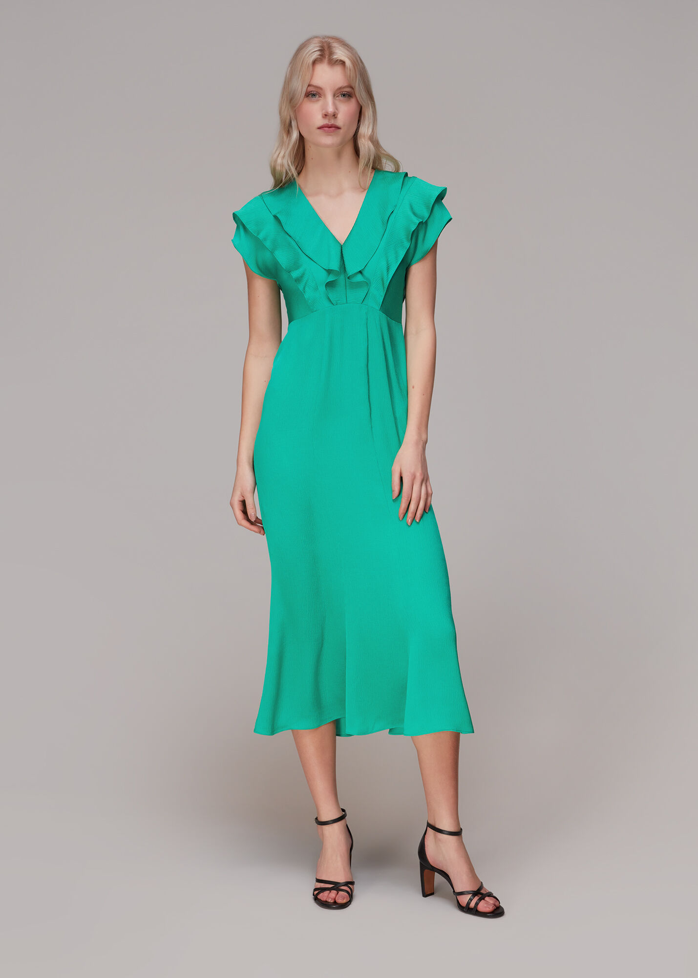 Green Adeline Frill Midi Dress WHISTLES