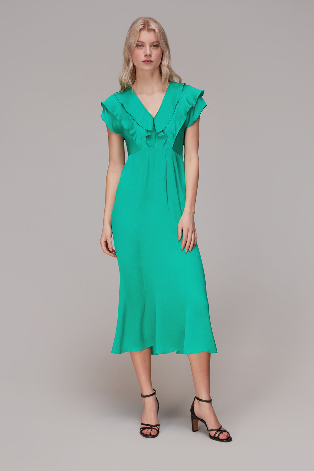Green Adeline Frill Midi Dress