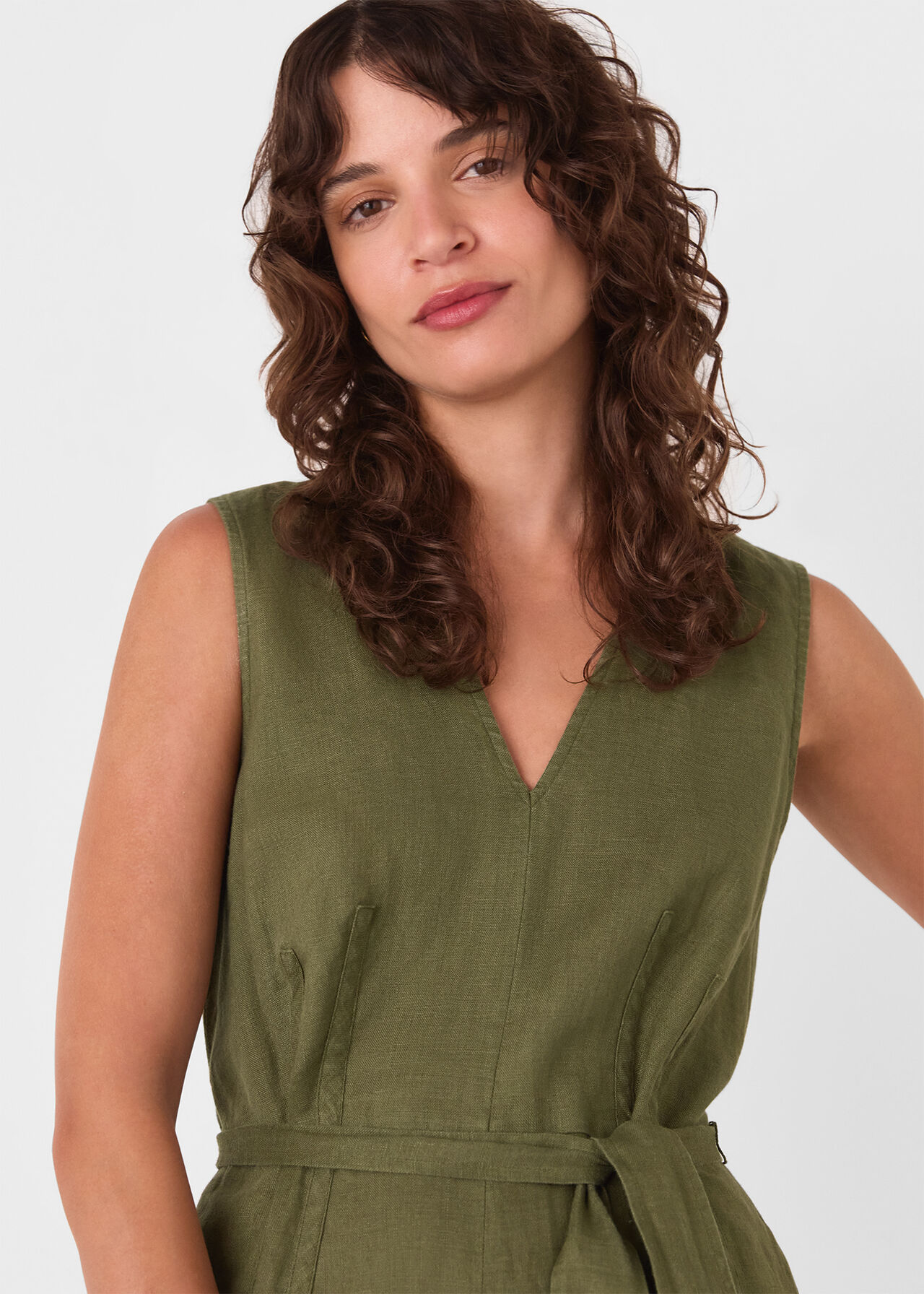 Belted Seamed Linen Jumpsuit
