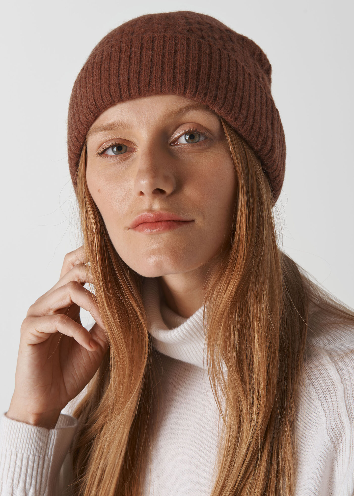 Camel Cable Knit Beanie Hat WHISTLES