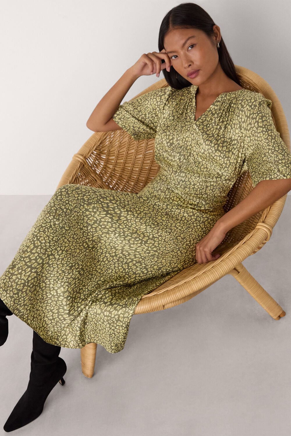Petite Leopard Viscose Midi Dress