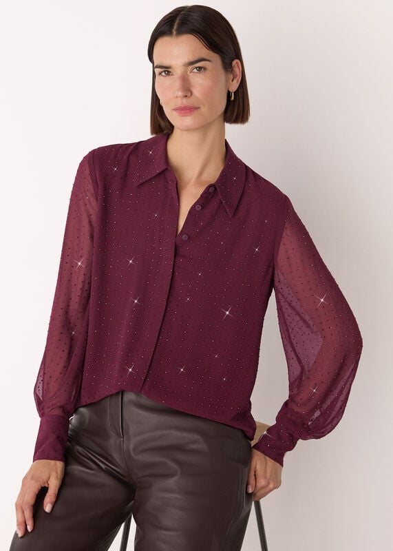 Burgundy Hot Fix Sheer Shirt