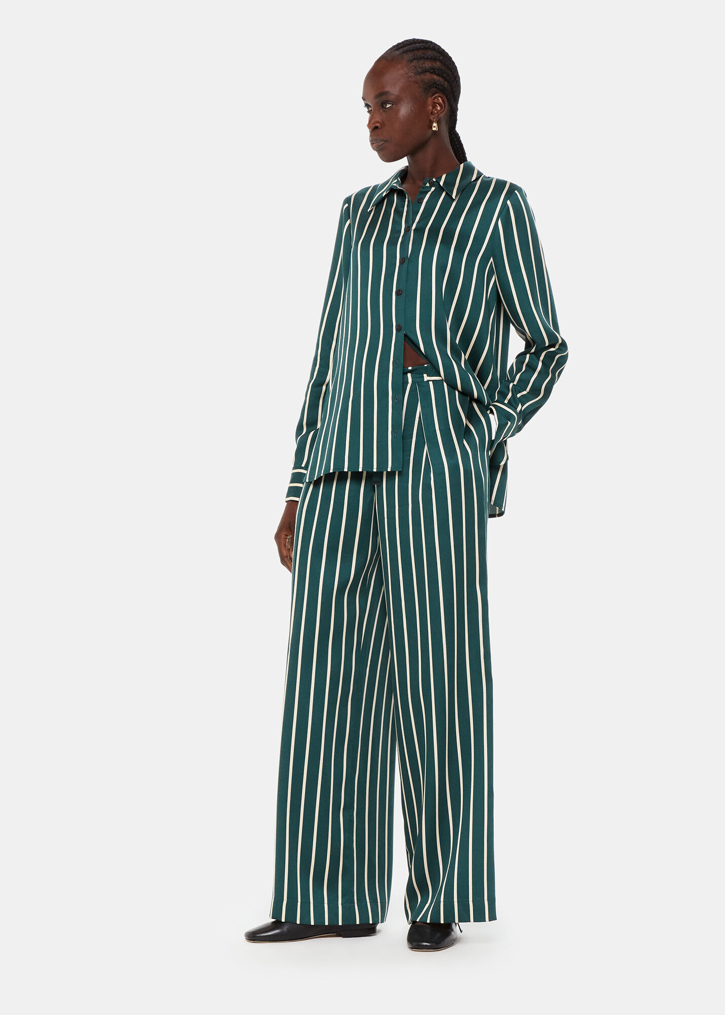 Green shop striped trousers