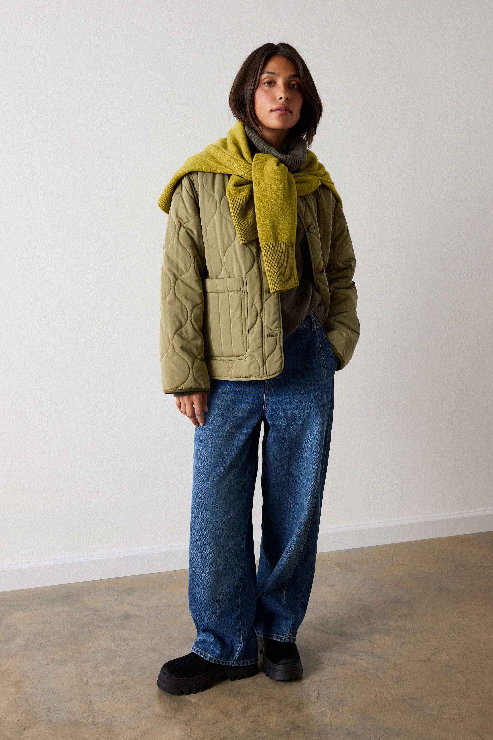 Khaki Reversible Quilted Coat | WHISTLES | Whistles UK |