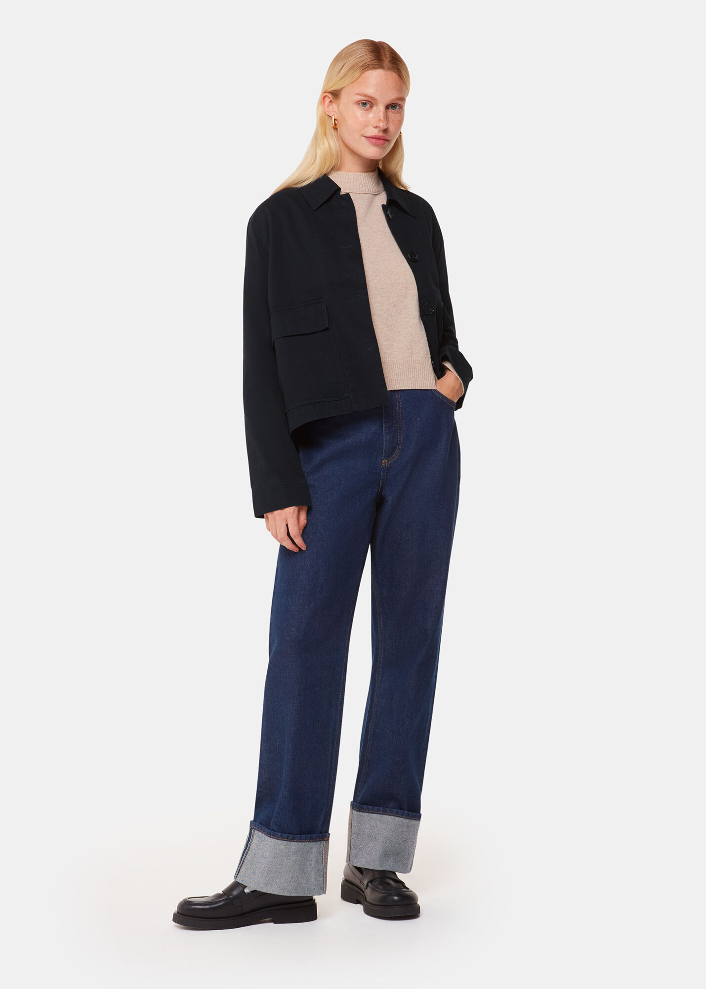 Casual Jacket with Front Pockets in Black Whistles Whistles UK