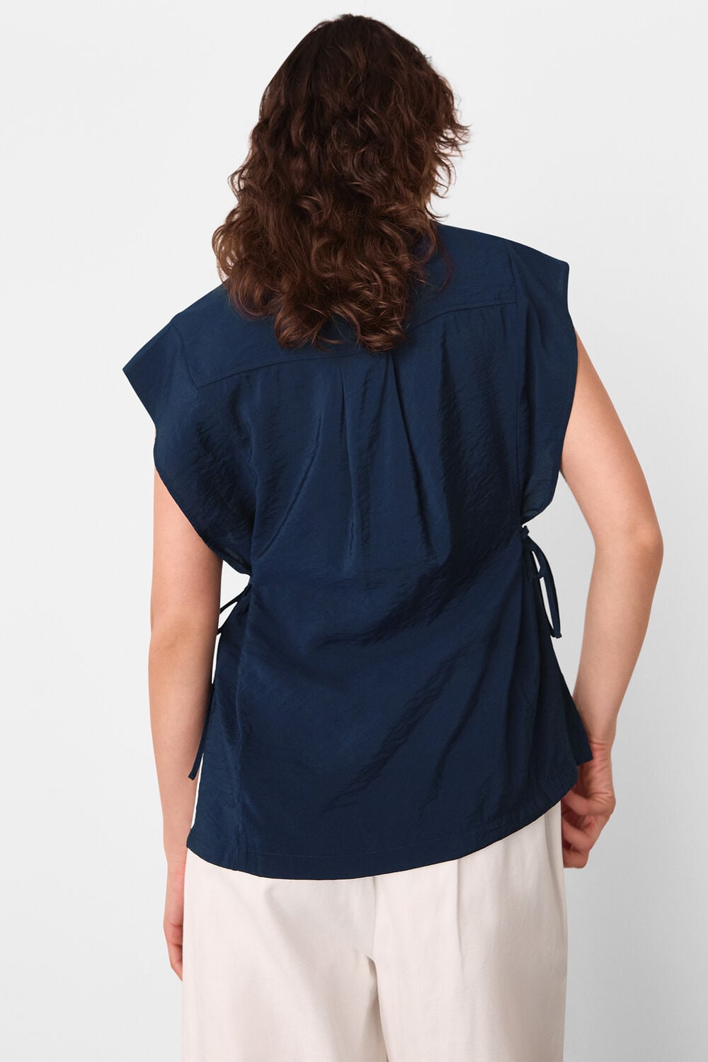 Navy Button Down Tie Side Shirt